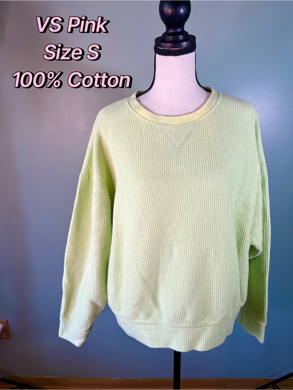 PINK Victoria's Secret Pastel Green Crewneck Sweater Size S 100% Cotton